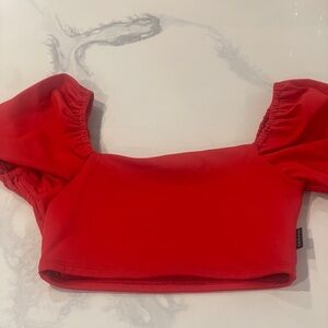 Red Puff Sleeve Crop Top